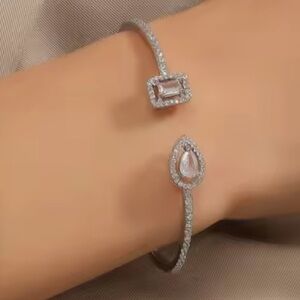 Zircon Wedding Adjustable Silver Bracelet with Clear Stones